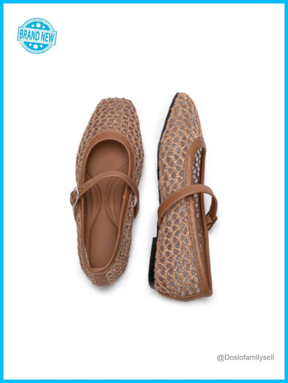 Woven Mesh Mary Jane Flats Square Toe Buckle Strap Memory Foam